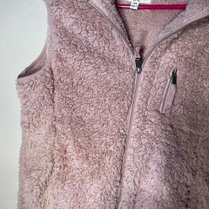 Original Weatherproof  zip up hooded vest pink fuzzy stretchy hood